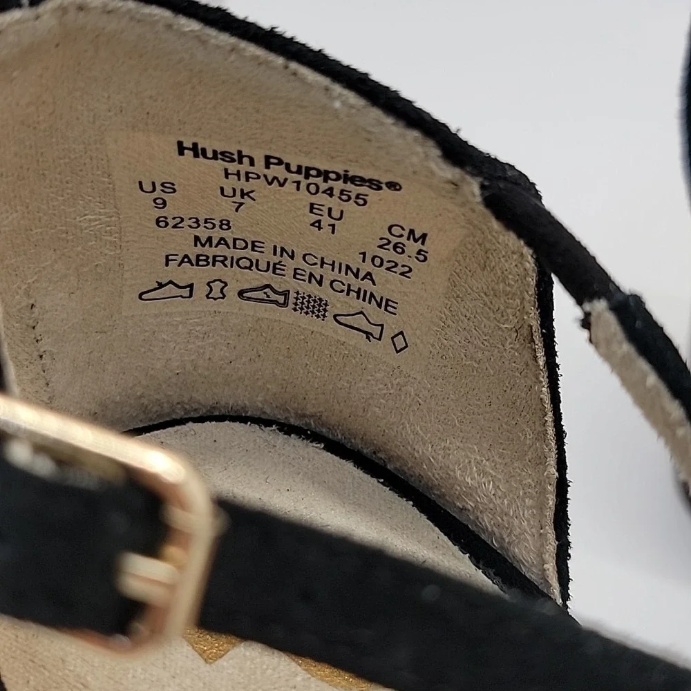 HUSH PUPPIES Sofie Cross Strap Black Suede Leather Womens Sz 9 Mid Block Heels‎